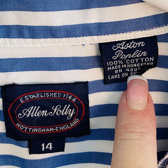 VINTAGE Allen Solly Shirt Womens 14 Blue Striped Aston Poplin Button Up 90s - Picture 2 of 3